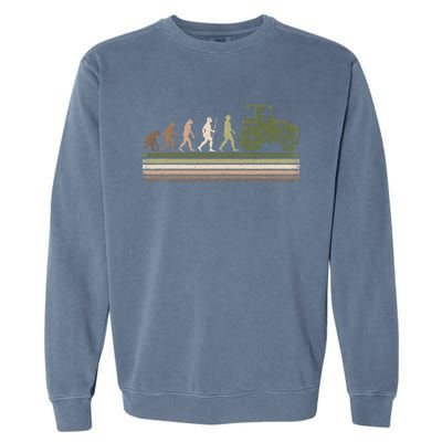 Funny Retro Evolution Tractor Farmer Farming Agriculture Garment-Dyed Sweatshirt