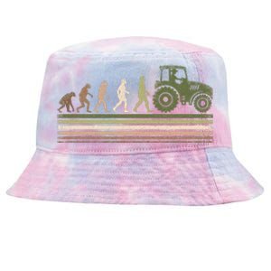 Funny Retro Evolution Tractor Farmer Farming Agriculture Tie-Dyed Bucket Hat