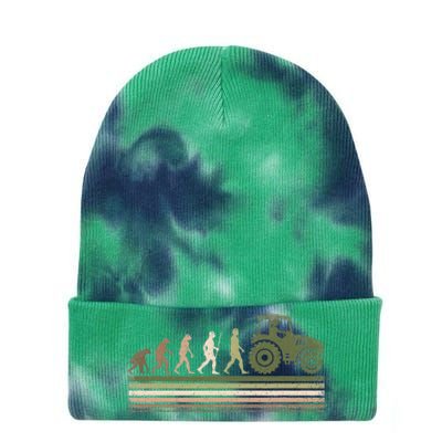 Funny Retro Evolution Tractor Farmer Farming Agriculture Tie Dye 12in Knit Beanie