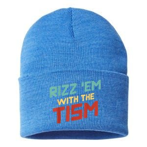 Funny Rizz Em With The Tism Meme Autistic Quote Funny Gift Sustainable Knit Beanie