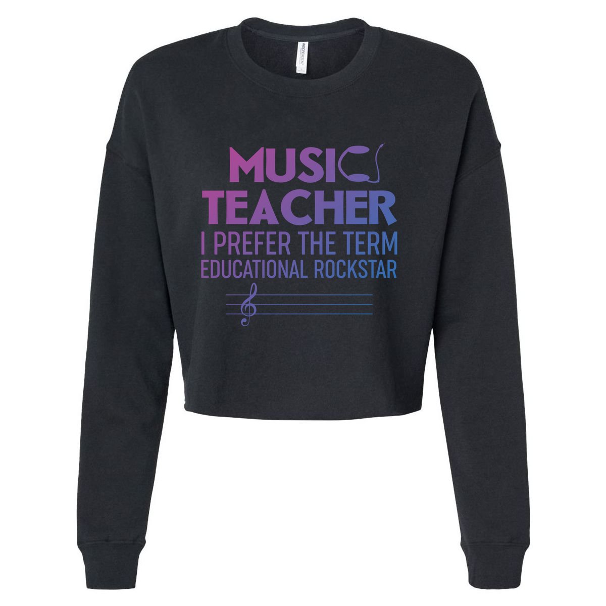 Funny Retro Educational Rockstar Music Teacher Gift Cropped Pullover Crew