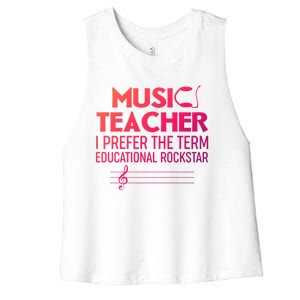 Funny Retro Educational Rockstar Music Teacher Gift Women's Racerback Cropped Tank