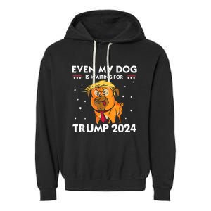 Funny Republicans Even My Dog Is Waiting For Trump 2024 Garment-Dyed Fleece Hoodie