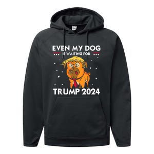 Funny Republicans Even My Dog Is Waiting For Trump 2024 Performance Fleece Hoodie