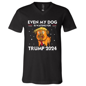 Funny Republicans Even My Dog Is Waiting For Trump 2024 V-Neck T-Shirt