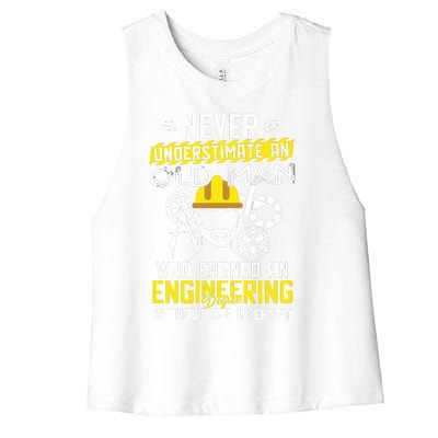 Funny Retired Engineer Grandpa With Engineering Degree Women's Racerback Cropped Tank