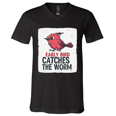 Funny Red Early Bird Costume For Worm Idiom Speech Lovers V-Neck T-Shirt