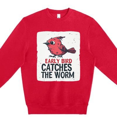 Funny Red Early Bird Costume For Worm Idiom Speech Lovers Premium Crewneck Sweatshirt