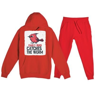 Funny Red Early Bird Costume For Worm Idiom Speech Lovers Premium Hooded Sweatsuit Set