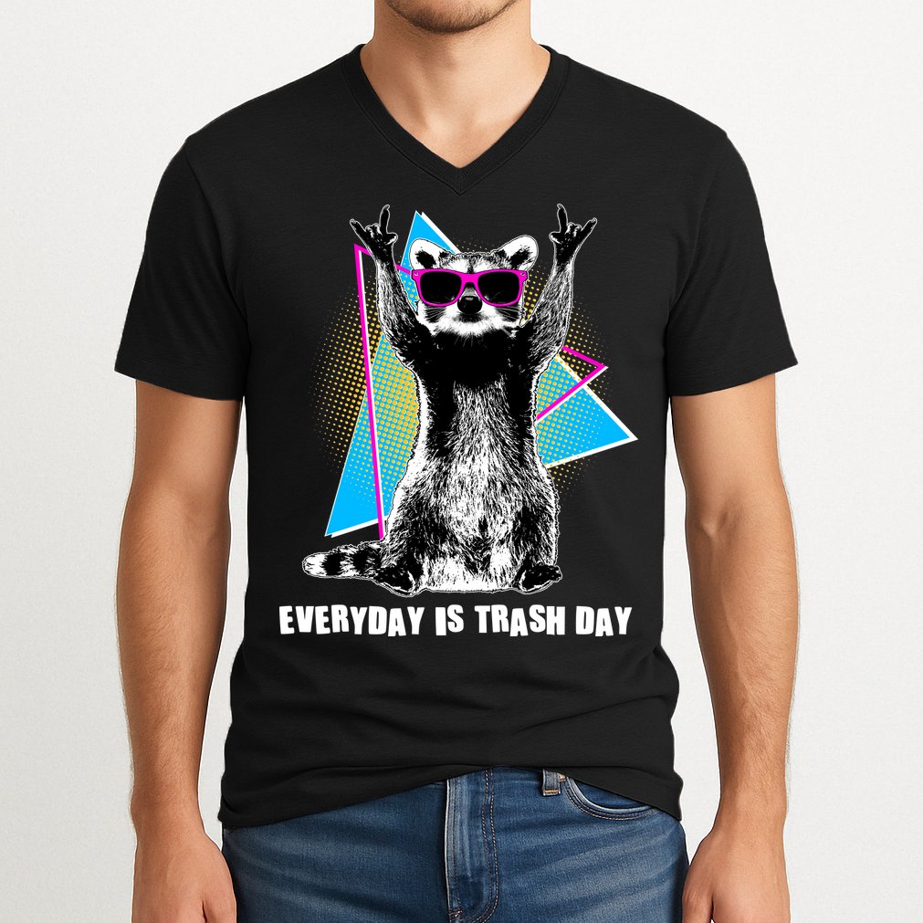 Funny Retro Everyday Is Trash Day Raccoon V-Neck T-Shirt