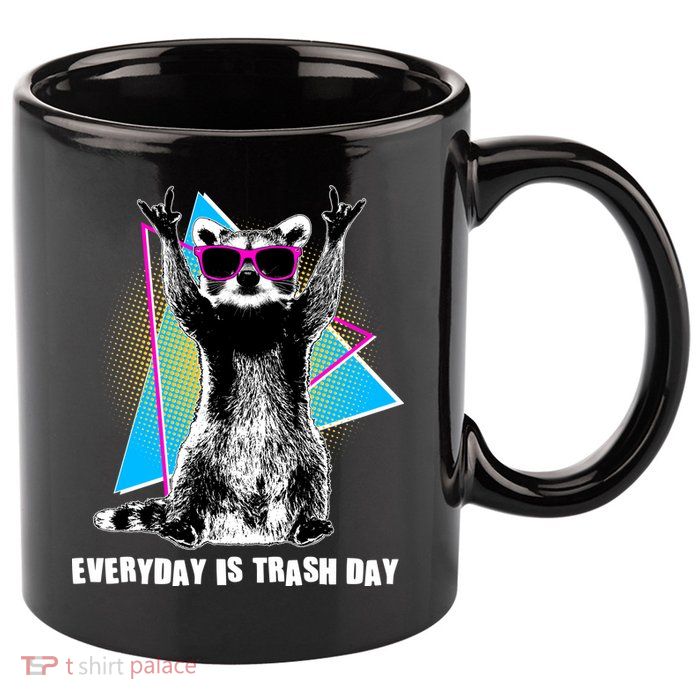 Funny Retro Everyday Is Trash Day Raccoon 11oz C Handle Ceramic Mug