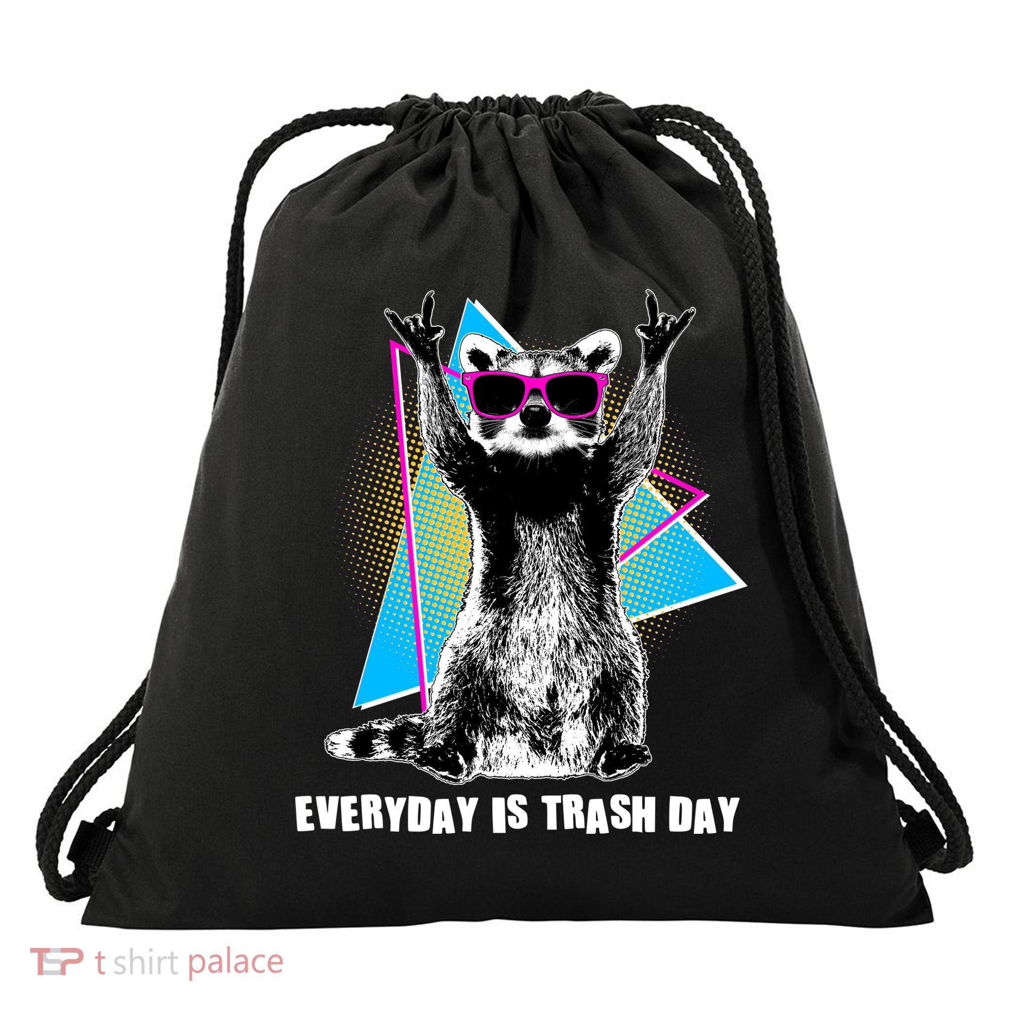 Funny Retro Everyday Is Trash Day Raccoon Drawstring Bag