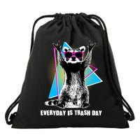 Funny Retro Everyday Is Trash Day Raccoon Drawstring Bag