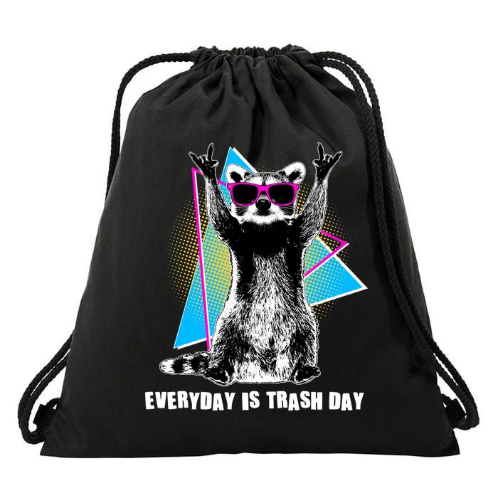 Funny Retro Everyday Is Trash Day Raccoon Drawstring Bag