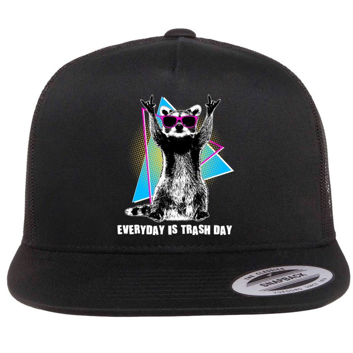 Funny Retro Everyday Is Trash Day Raccoon Flat Bill Trucker Hat