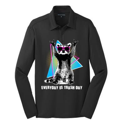 Funny Retro Everyday Is Trash Day Raccoon Silk Touch Performance Long Sleeve Polo