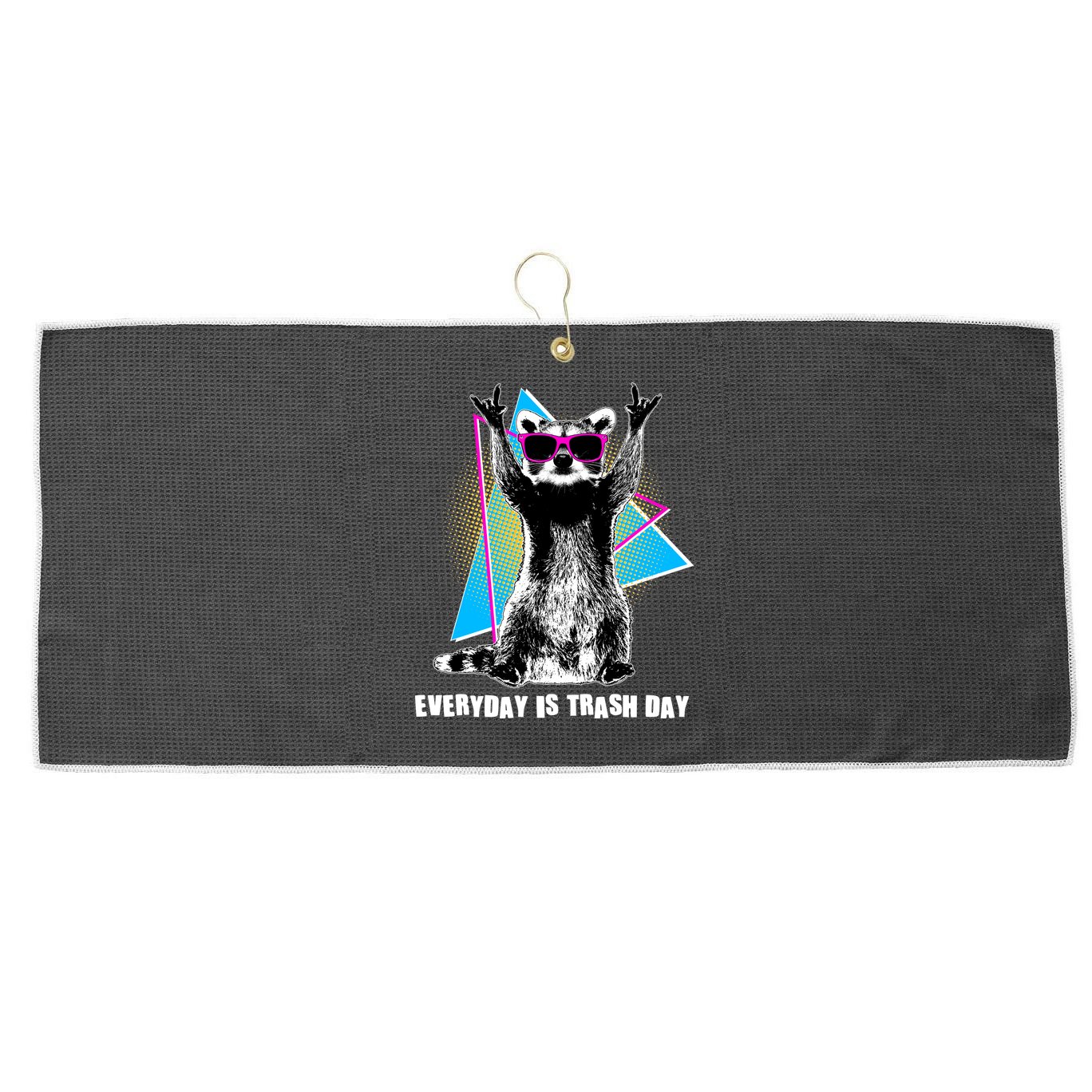 Funny Retro Everyday Is Trash Day Raccoon Large Microfiber Waffle Golf Towel