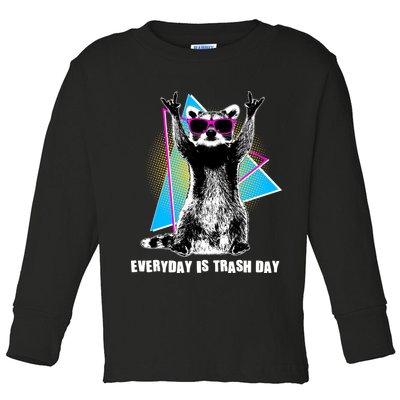 Funny Retro Everyday Is Trash Day Raccoon Toddler Long Sleeve Shirt