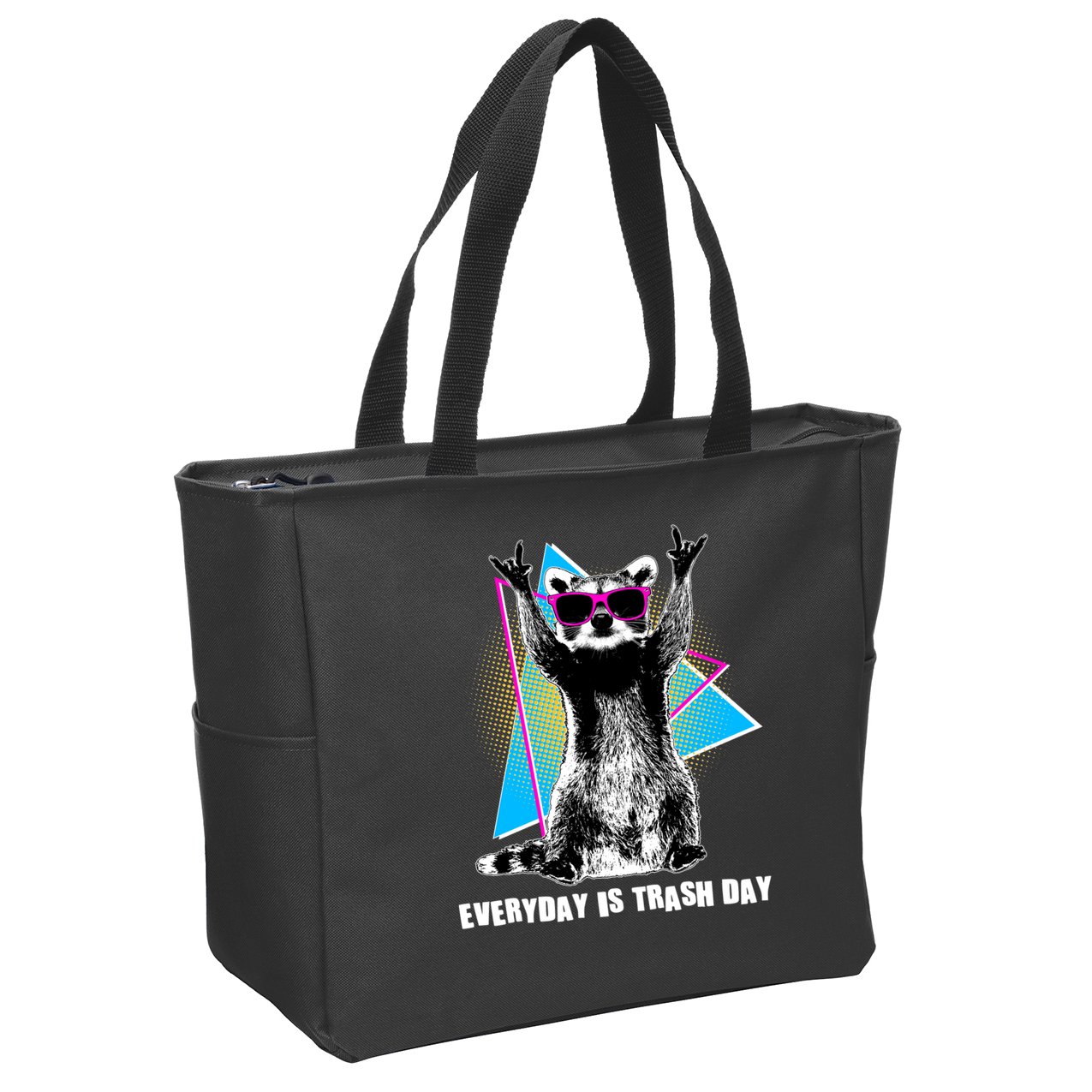 Funny Retro Everyday Is Trash Day Raccoon Zip Tote Bag