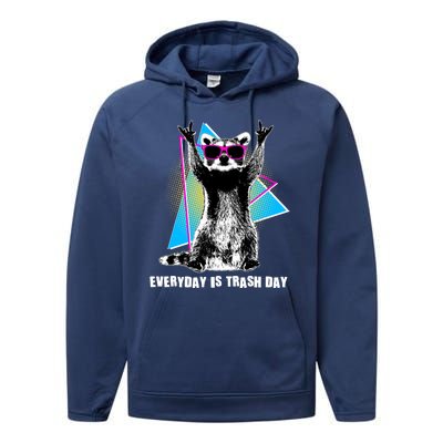 Funny Retro Everyday Is Trash Day Raccoon Performance Fleece Hoodie