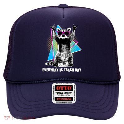 Funny Retro Everyday Is Trash Day Raccoon High Crown Mesh Back Trucker Hat