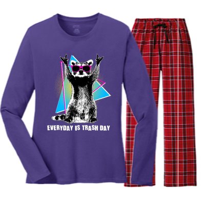 Funny Retro Everyday Is Trash Day Raccoon Women's Long Sleeve Flannel Pajama Set 