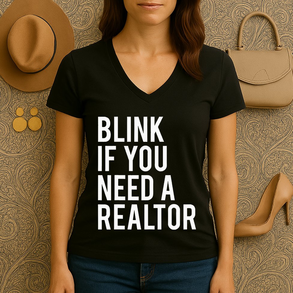Funny Real Estate Agent Quote Blink If You Need A Realtor Women's V-Neck T-Shirt
