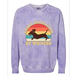 Funny Retro Easily Distracted By Wieners Dachshund fan Colorblast Crewneck Sweatshirt