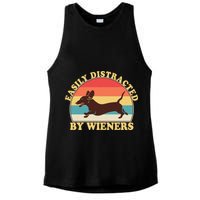 Funny Retro Easily Distracted By Wieners Dachshund fan Ladies PosiCharge Tri-Blend Wicking Tank