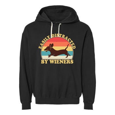 Funny Retro Easily Distracted By Wieners Dachshund fan Garment-Dyed Fleece Hoodie
