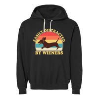 Funny Retro Easily Distracted By Wieners Dachshund fan Garment-Dyed Fleece Hoodie