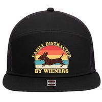 Funny Retro Easily Distracted By Wieners Dachshund fan 7 Panel Mesh Trucker Snapback Hat