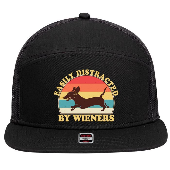 Funny Retro Easily Distracted By Wieners Dachshund fan 7 Panel Mesh Trucker Snapback Hat