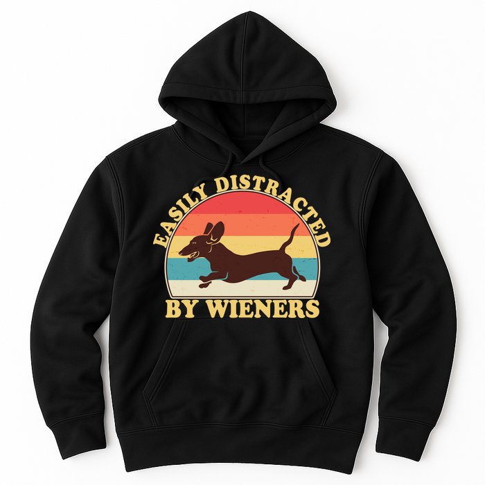 Funny Retro Easily Distracted By Wieners Dachshund fan Hoodie