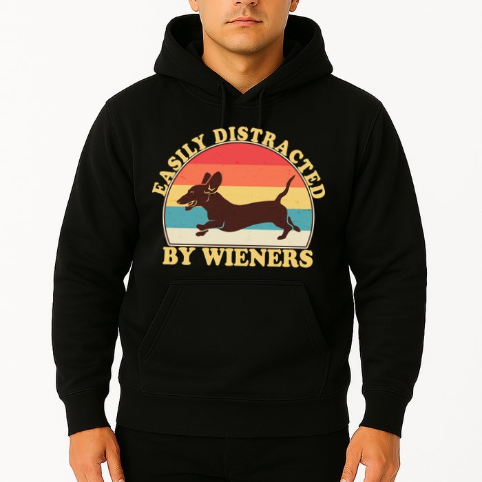 Funny Retro Easily Distracted By Wieners Dachshund fan Hoodie