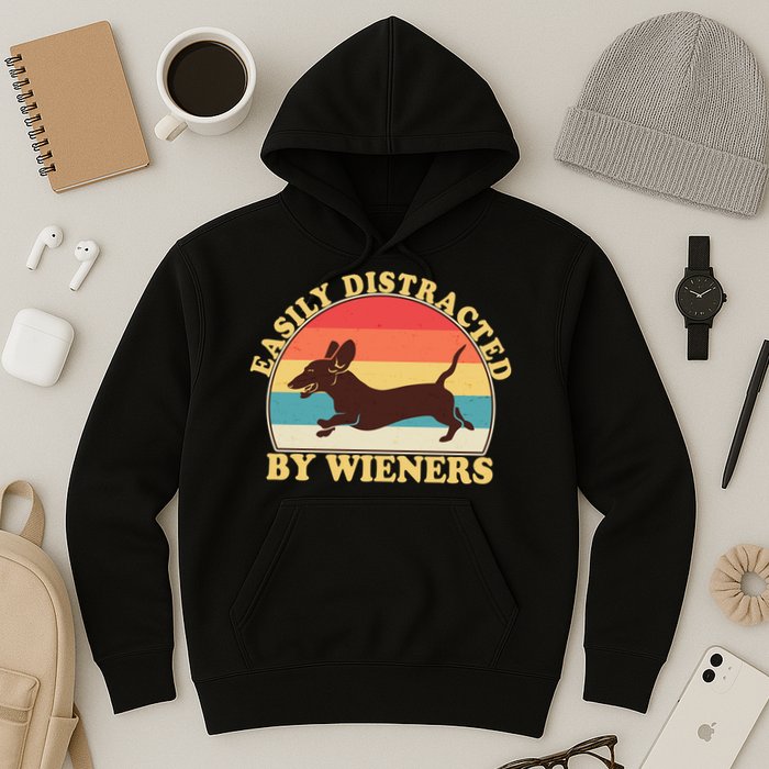 Funny Retro Easily Distracted By Wieners Dachshund fan Hoodie
