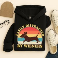 Funny Retro Easily Distracted By Wieners Dachshund fan Hoodie