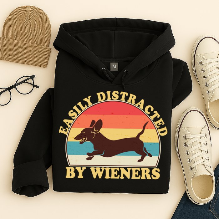 Funny Retro Easily Distracted By Wieners Dachshund fan Hoodie