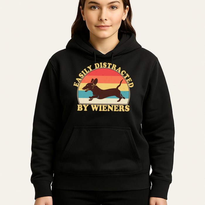 Funny Retro Easily Distracted By Wieners Dachshund fan Hoodie