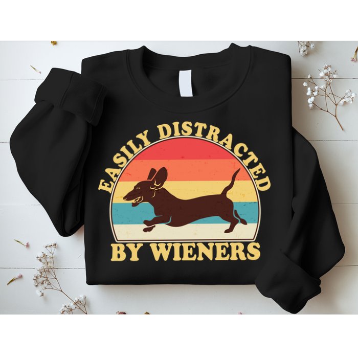 Funny Retro Easily Distracted By Wieners Dachshund fan Sweatshirt
