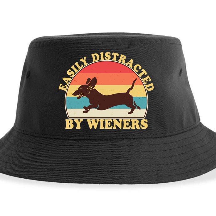 Funny Retro Easily Distracted By Wieners Dachshund fan Sustainable Bucket Hat