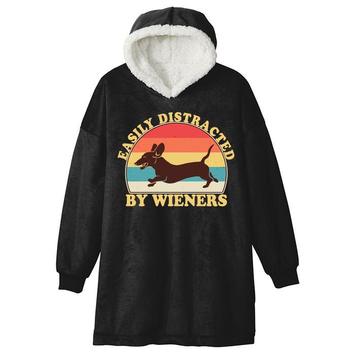Funny Retro Easily Distracted By Wieners Dachshund fan Hooded Wearable Blanket