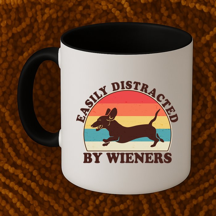 Funny Retro Easily Distracted By Wieners Dachshund fan Mug