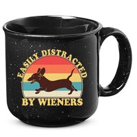 Funny Retro Easily Distracted By Wieners Dachshund fan 15oz Campfire Ceramic Mug