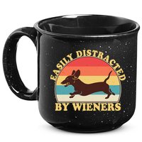 Funny Retro Easily Distracted By Wieners Dachshund fan 15oz Campfire Ceramic Mug