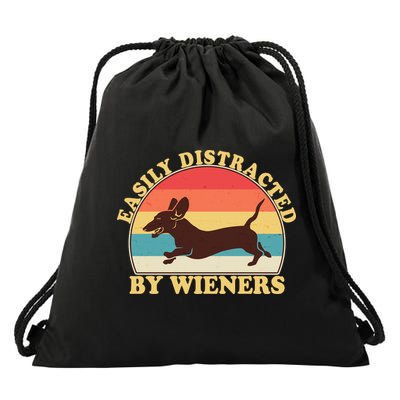 Funny Retro Easily Distracted By Wieners Dachshund fan Drawstring Bag