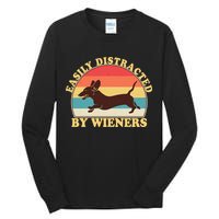Funny Retro Easily Distracted By Wieners Dachshund fan Tall Long Sleeve T-Shirt