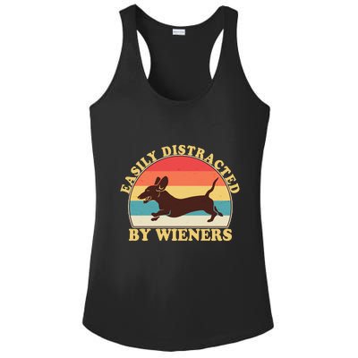 Funny Retro Easily Distracted By Wieners Dachshund fan Ladies PosiCharge Competitor Racerback Tank