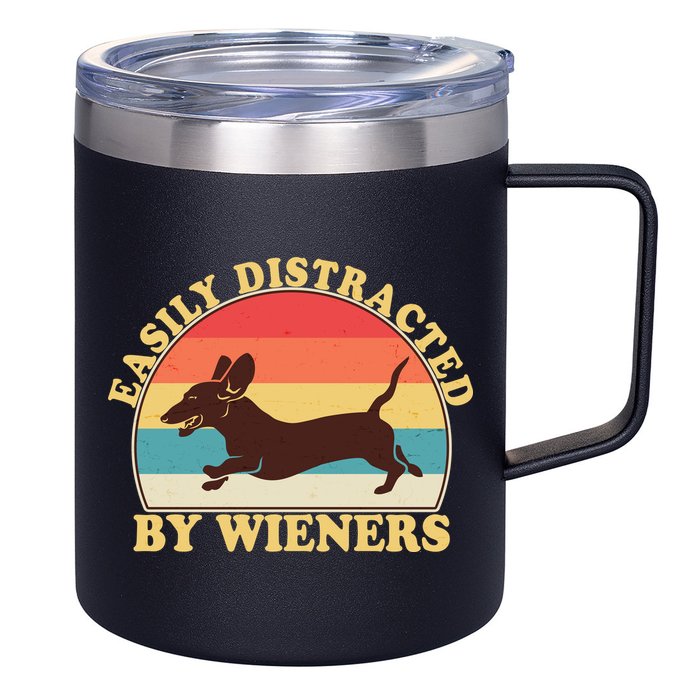 Funny Retro Easily Distracted By Wieners Dachshund fan 12oz Stainless Steel Coffee Mug