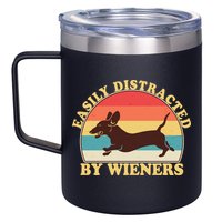 Funny Retro Easily Distracted By Wieners Dachshund fan 12oz Stainless Steel Coffee Mug